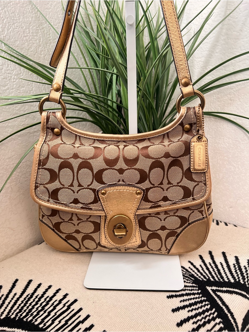 COACH Y2K Signature Turnlock Flap Shoulder Bag F10567